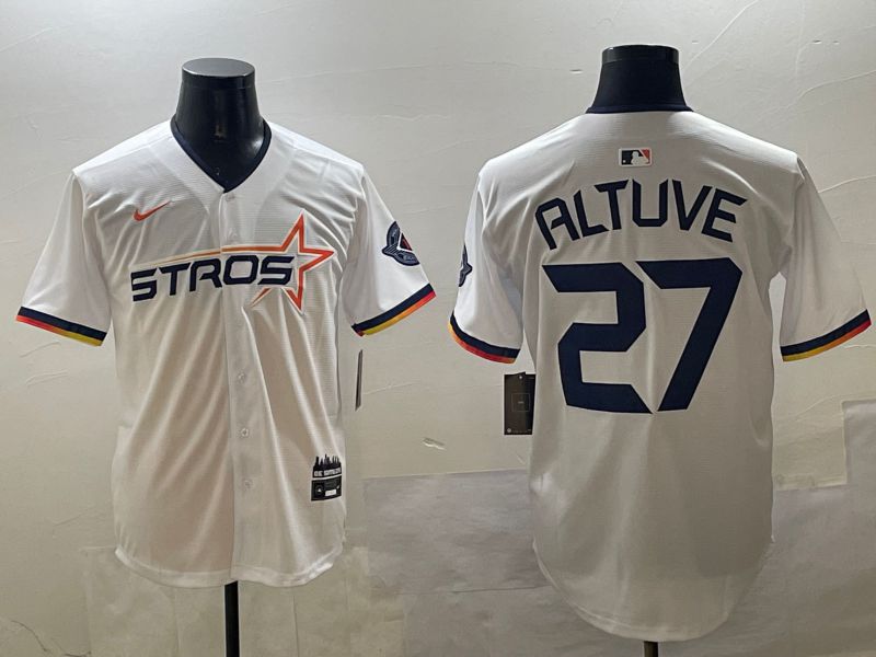 Men Houston Astros #27 Altuve White Three generations Joint Name 2025 Nike MLB Jersey style 5->milwaukee brewers->MLB Jersey